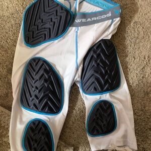 WEARCOG White Padded Football Compression Shorts with Teal Trim